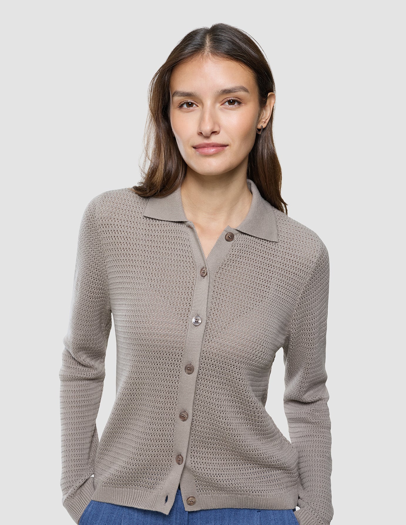 Women Structured Polo Long Sleeve Dark Sand